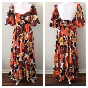 Dodo Bar Or Mor Orange Floral Retro Maxi Dress Size Medium